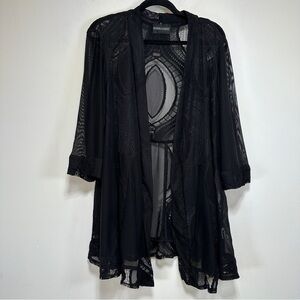 FRANK LYMAN Black Lace Kimono Cardigan Sheer Boho Layering Top Size L
